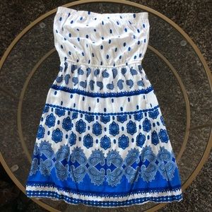 Strapless Old Navy blue patterned dress EUC
